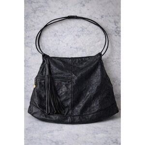 Vintage Brio! Black Faux Leather Hobo Bag With Fringe Tassel & Zipper Pockets 15